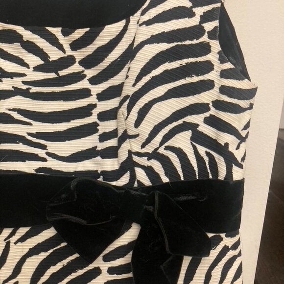 Vintage Zebra Striped Minidress with Velvet Trim and Bow - Picture 2 of 7
